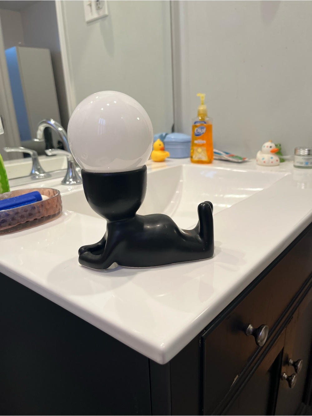 Black Figural Table Lamp with White Globe